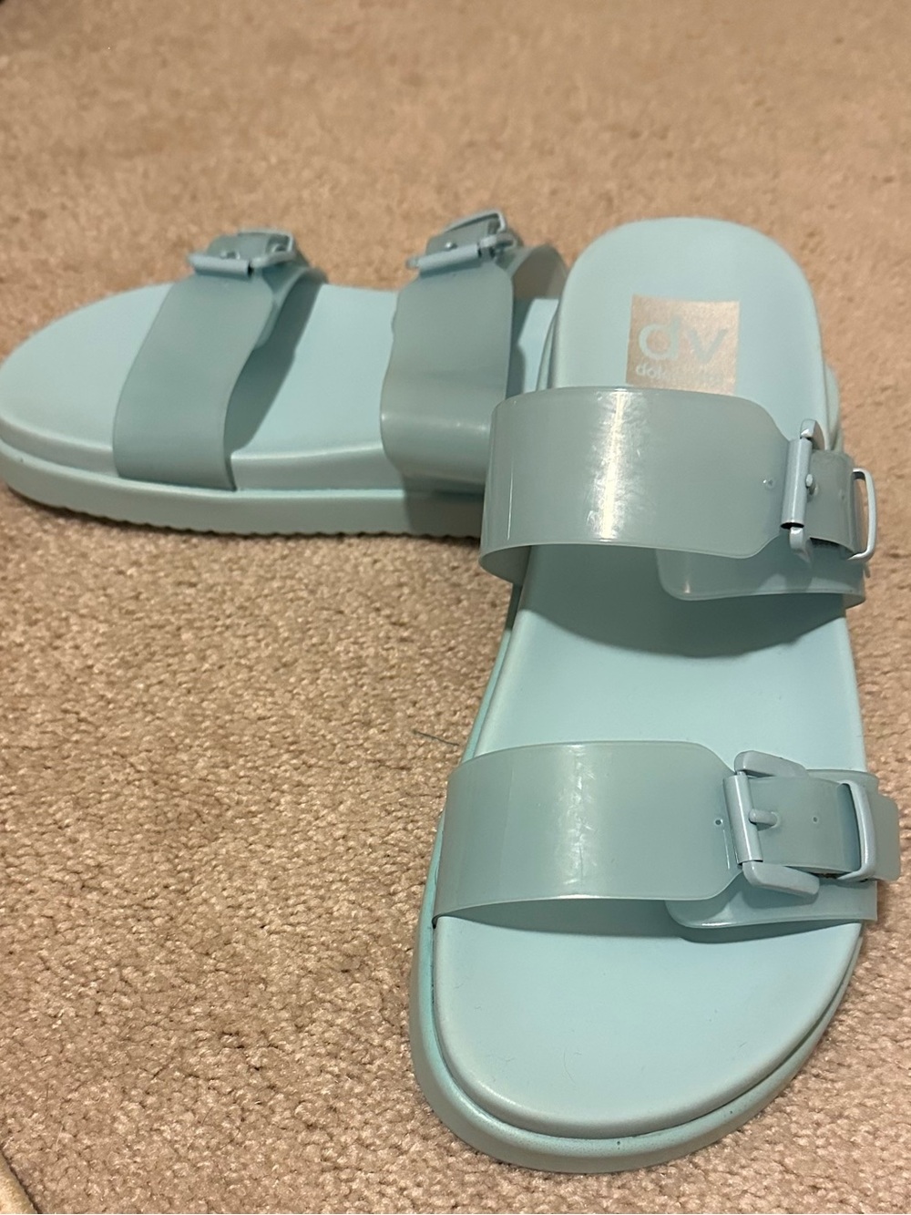 Dolce Vita Mint Blue Double Buckle Slide Sandals